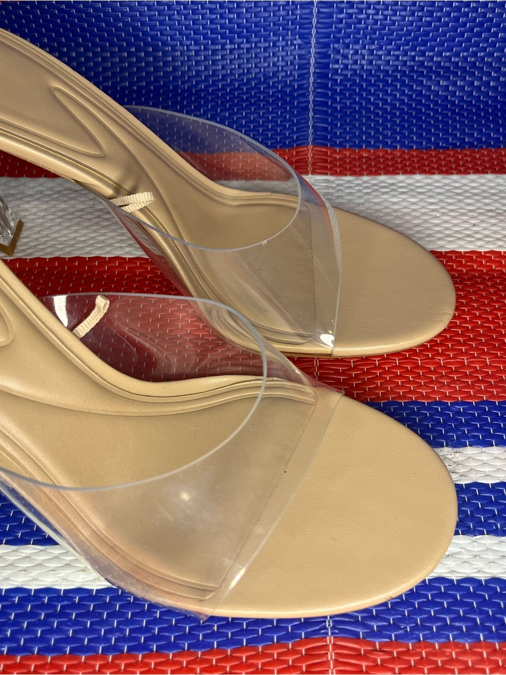 Women’s ZARA Laminated High Heeled Transparent Vinyl Front Strap Mule Sandals 9 - Picture 7 of 11